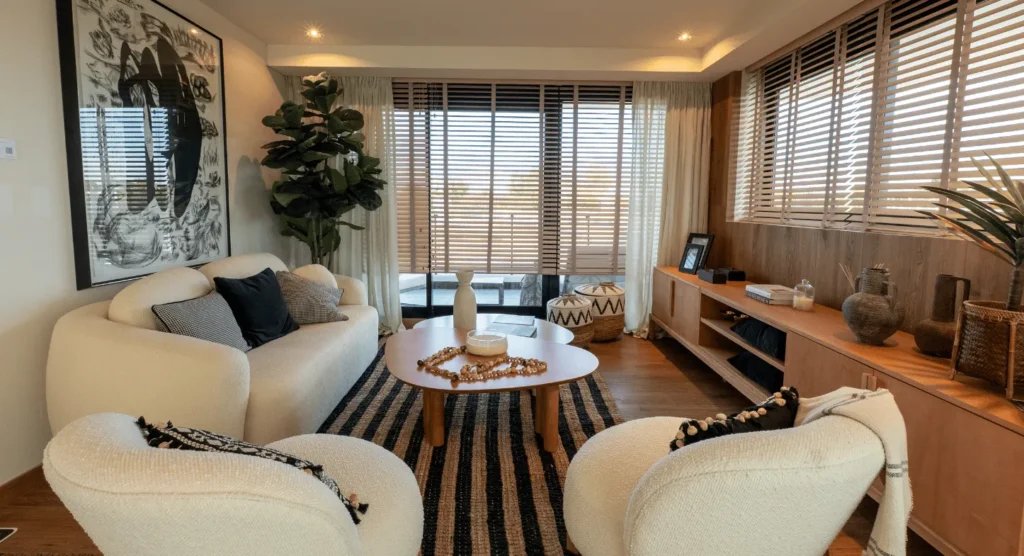 Hunter Douglas presente en Experiencia Living 2025 16 ambiente moderno con horizontales de madera experiencialivingpng optimized